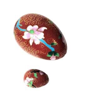 Miniature & Regular Cloisonné Enamel Egg Rusty Red Pink Flower Egg